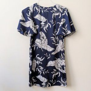 Mango - Navy Banana Leaf Print Shift Dress, Size 2